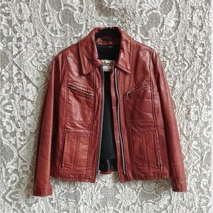 Vintage Schott Red Leather Half Belt Jacket
